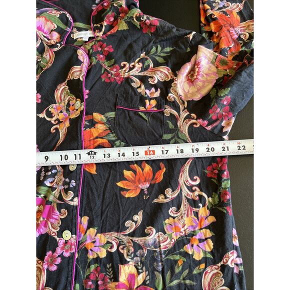 Johnny Was Pajama Top Large Womens Colorful Soft Dark Floral Stretch Cotton Boho - Picture 9 of 12